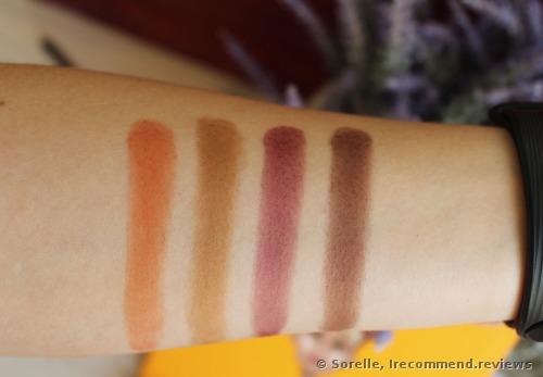 matte shades are swatched with a dry brush without a primer. Shades - Morocco, Madagascar, Jezebel, Kenya