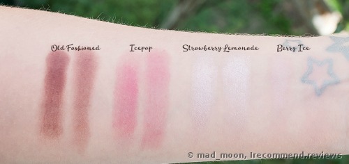 (the first quad) on the left -the swatch with my finger and on the right the swatch with a brush 