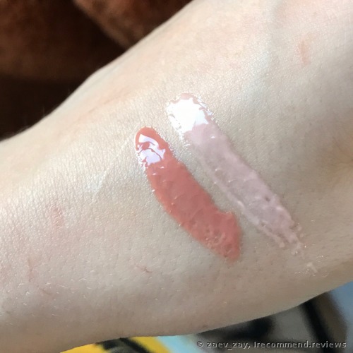 swatches of the Too Faced Lip Injection Angel kisses and Spice Girl