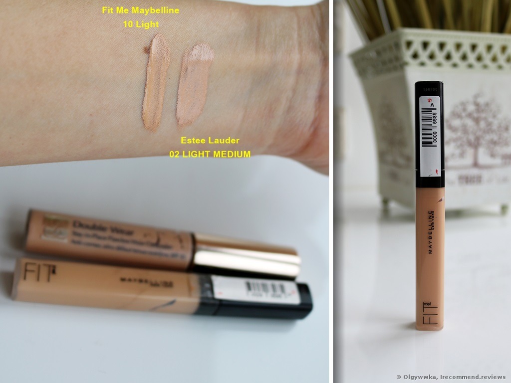 Isaac civilisere høflighed Maybelline Fit Me Concealer - «It's really a controversial product by  Maybelline Fit Me Concealer in the shade #10 LIGHT for me. My comparison  with the Estée Lauder Double Wear 02 LIGHT